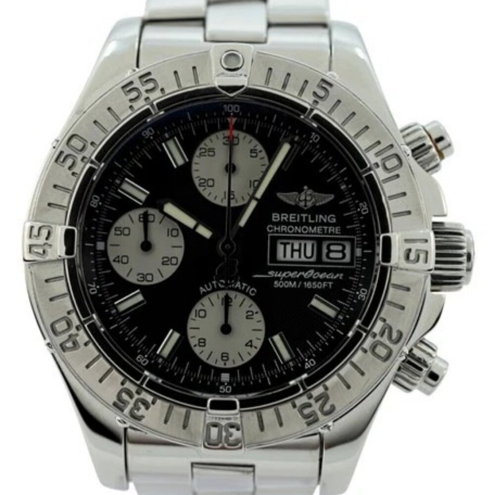 Breitling 42mm Men's Super Ocean 500M Black Dial Auto Chrono Watch! Ref: A13340!